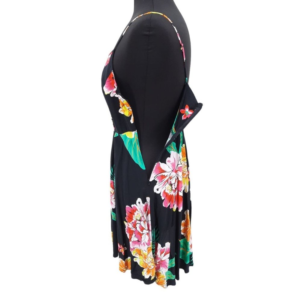 Old Navy The Cami Dress Black Floral Size M Tropical Summer Short Swing Rayon - Picture 8 of 11